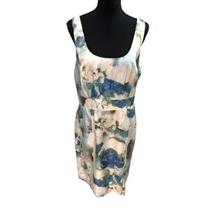 Banana Republic 100% SILK watercolor sheath dress scoop neck empire pockets 12
